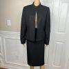 Tahari ASL Polyester Skirt Suit 12 Black Stand Collar Lined Career Cocktail 2PC