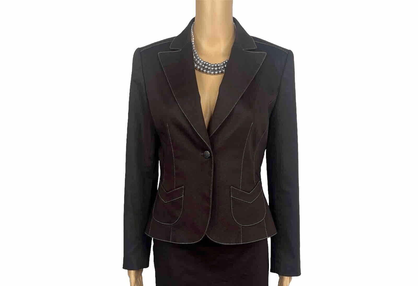 Tahari ASL Cotton Rayon Spandex Blazer Size 4 Brown Lined Pocket 1 Piece