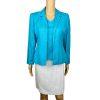 Le Suit Linen Rayon Skirt Suit Top Size 4P Blue White Open Front Lined 3PC New