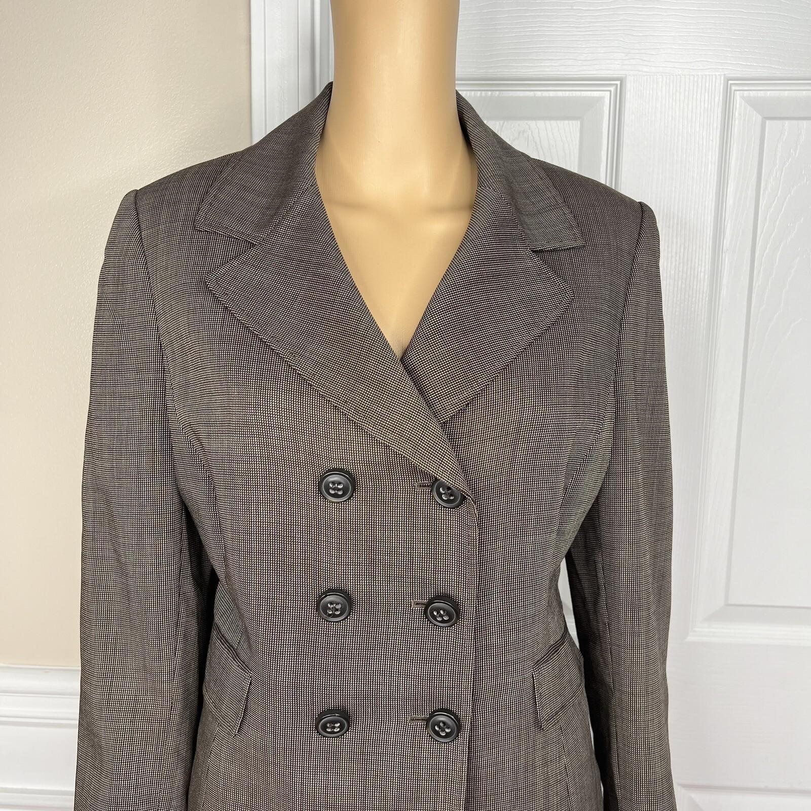 Tahari ASL Polyester Skirt 12 Suit 10 Brown Double Breasted Lined Pleated 2PC