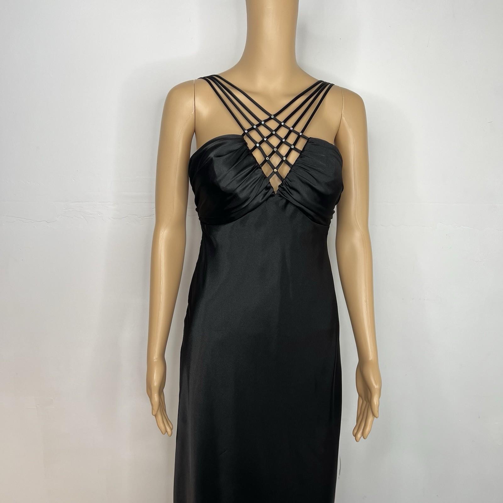 Ignite Evenings Dress 8 Black Gothic Fairy Prom Strappy Grunge Open Back Y2K