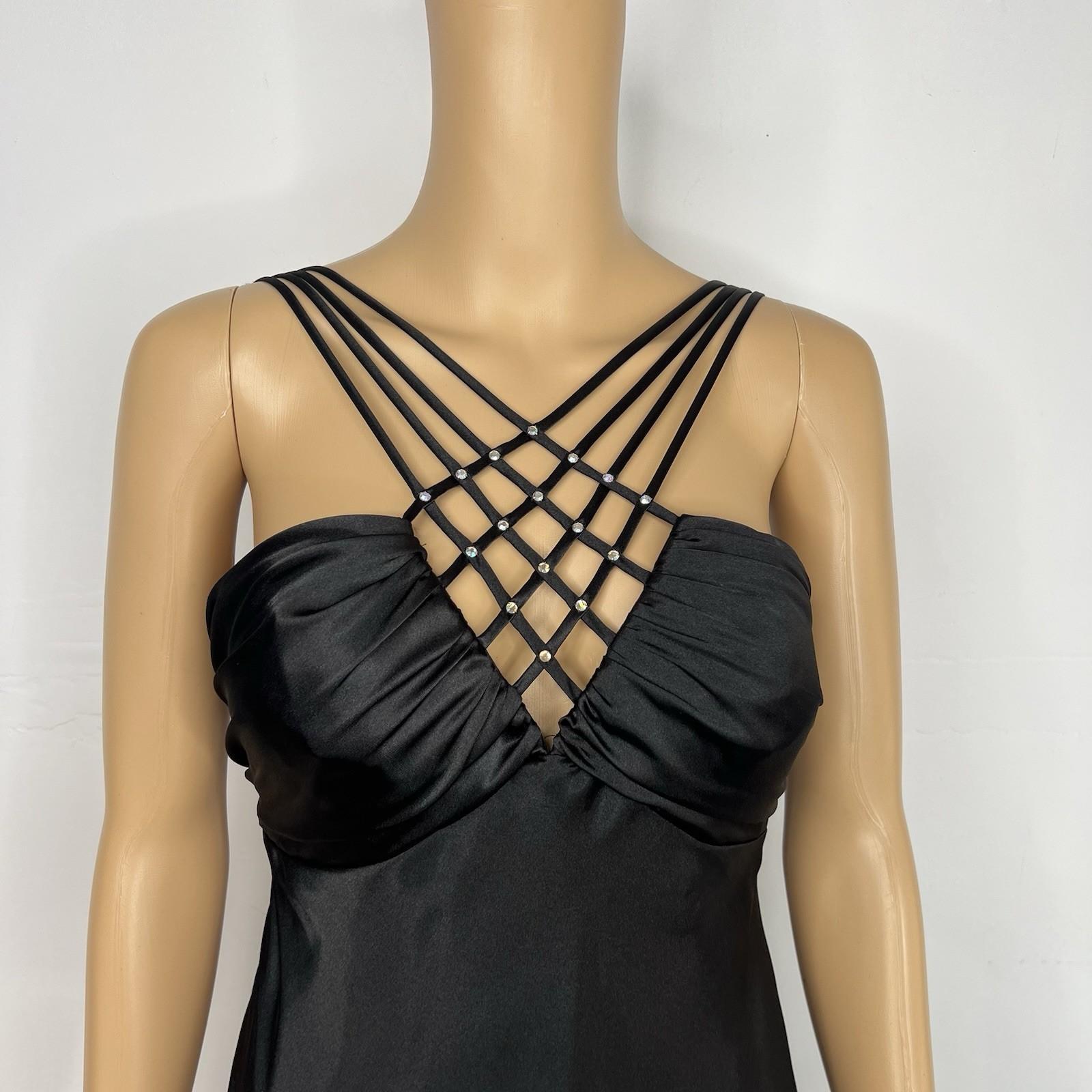 Ignite Evenings Dress 8 Black Gothic Fairy Prom Strappy Grunge Open Back Y2K
