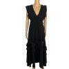 Baltic Born Tiered Ruffle Smocked Maxi Dress M Black Gothic Romantic Stretchy