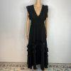Baltic Born Tiered Ruffle Smocked Maxi Dress M Black Gothic Romantic Stretchy