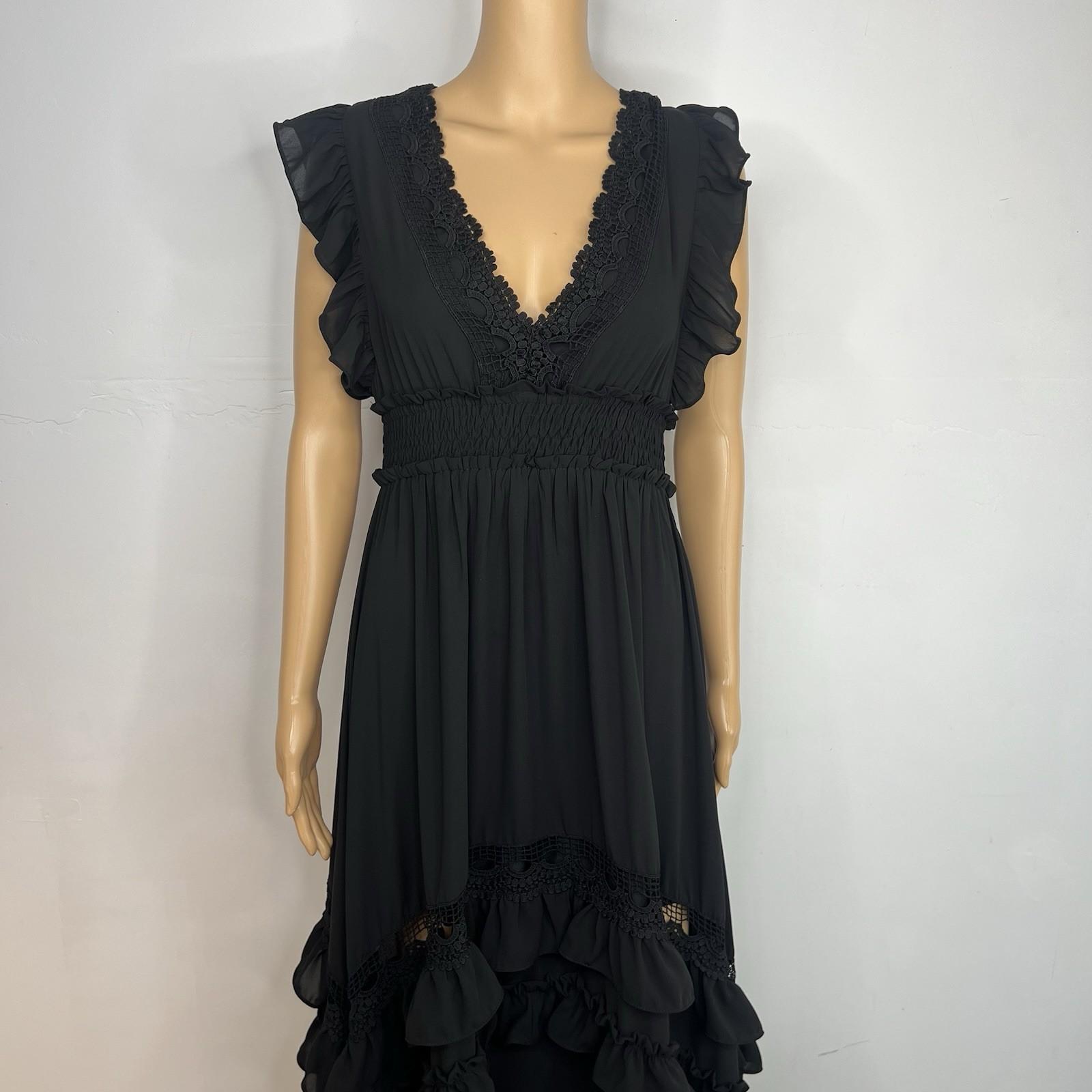 Baltic Born Tiered Ruffle Smocked Maxi Dress M Black Gothic Romantic Stretchy