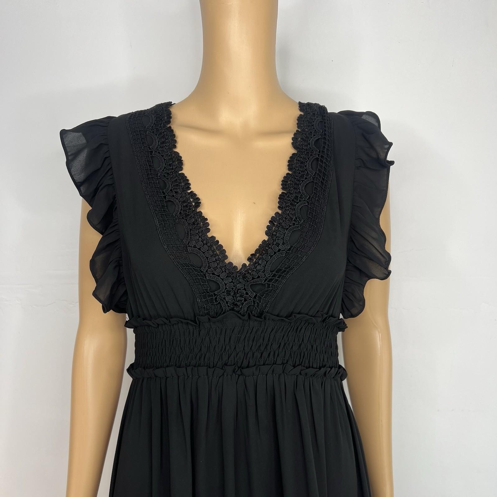 Baltic Born Tiered Ruffle Smocked Maxi Dress M Black Gothic Romantic Stretchy