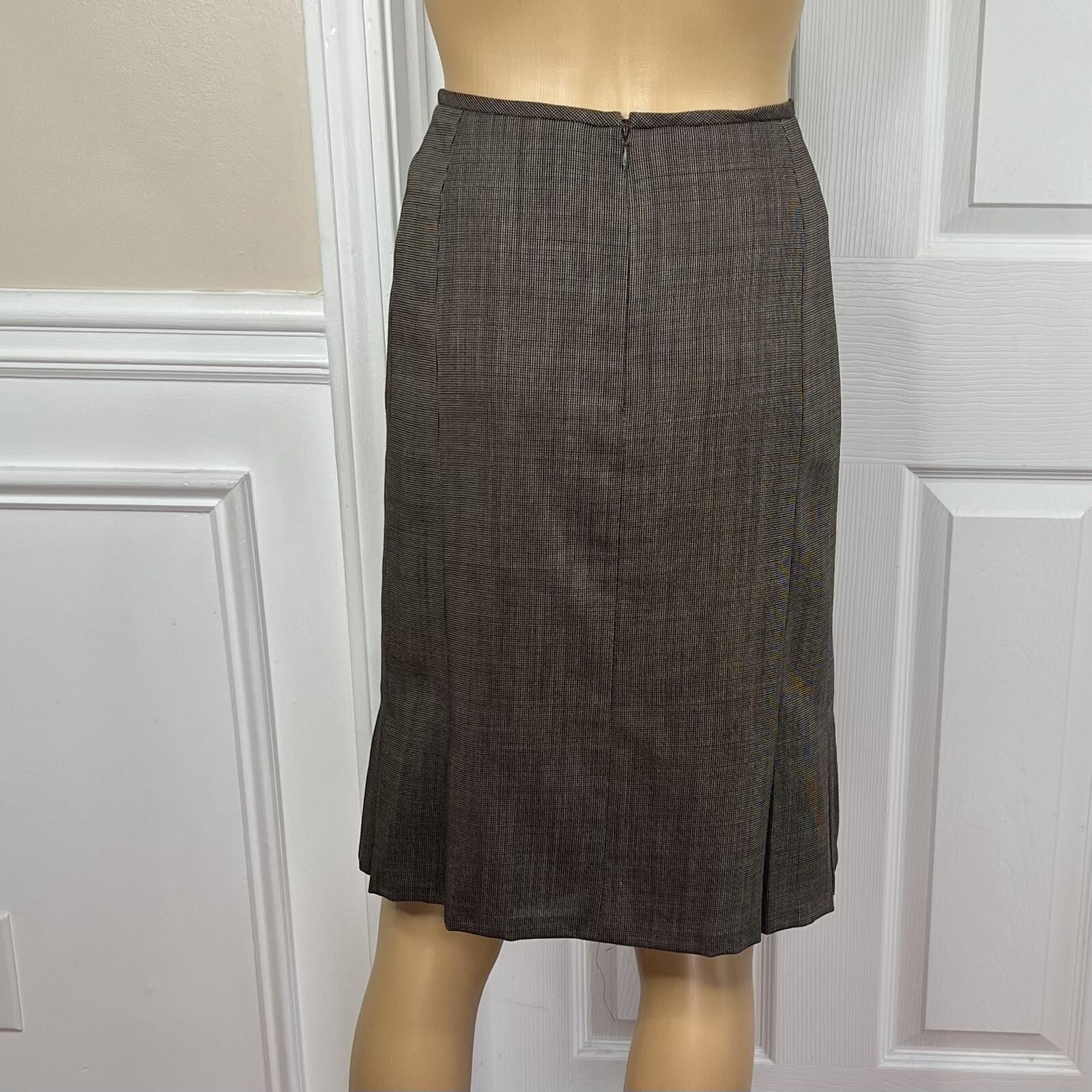 Tahari ASL Polyester Skirt 12 Suit 10 Brown Double Breasted Lined Pleated 2PC