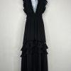 Baltic Born Tiered Ruffle Smocked Maxi Dress M Black Gothic Romantic Stretchy