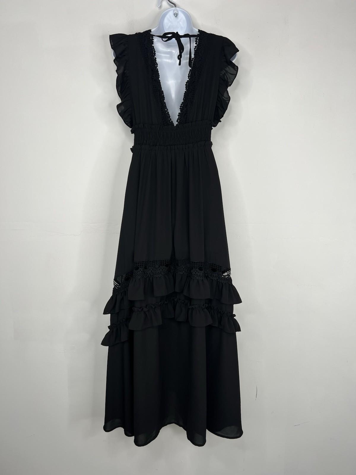 Baltic Born Tiered Ruffle Smocked Maxi Dress M Black Gothic Romantic Stretchy