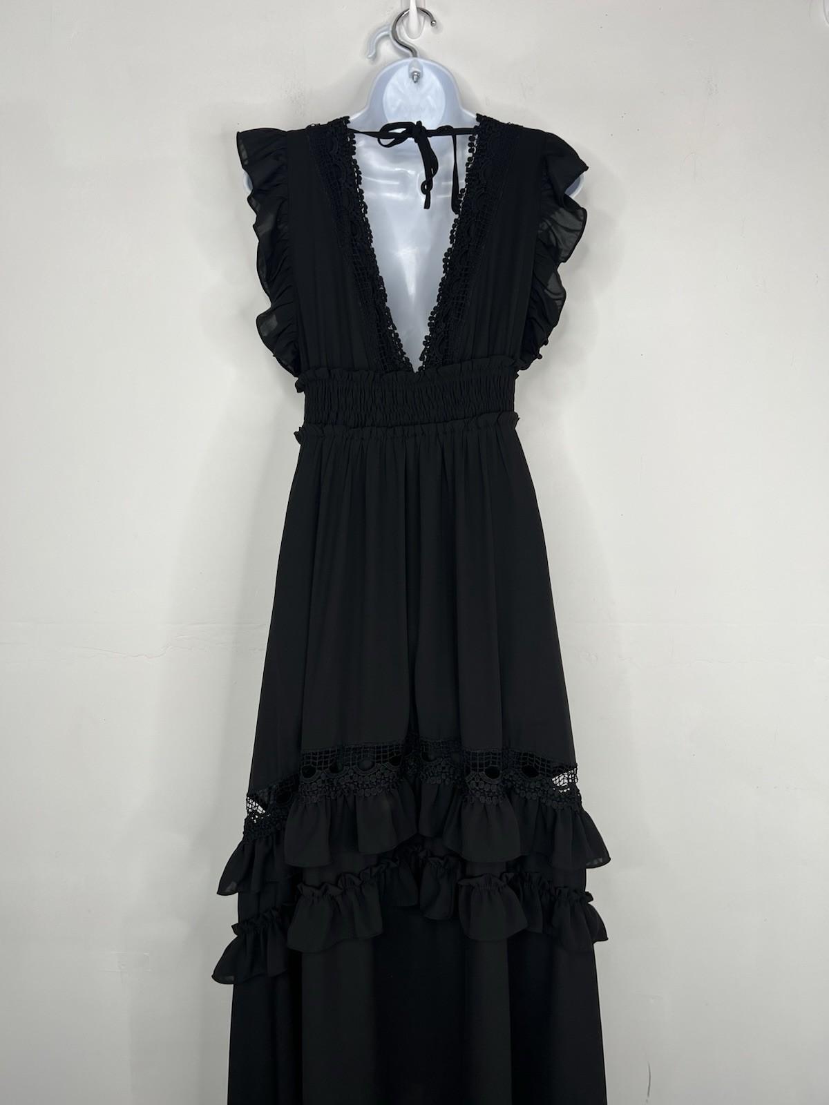 Baltic Born Tiered Ruffle Smocked Maxi Dress M Black Gothic Romantic Stretchy