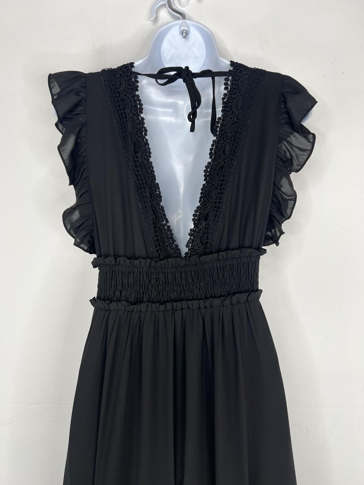 Baltic Born Tiered Ruffle Smocked Maxi Dress M Black Gothic Romantic Stretchy