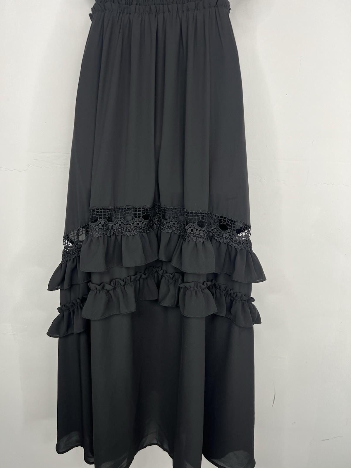Baltic Born Tiered Ruffle Smocked Maxi Dress M Black Gothic Romantic Stretchy