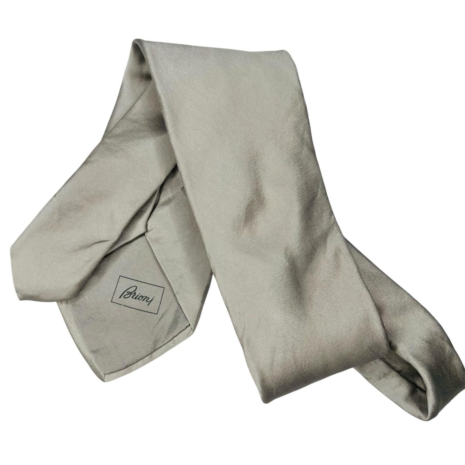Brioni Men Silk Neck Tie Silver Metallic 58.5 inch Luxury Stylish Made In Italy