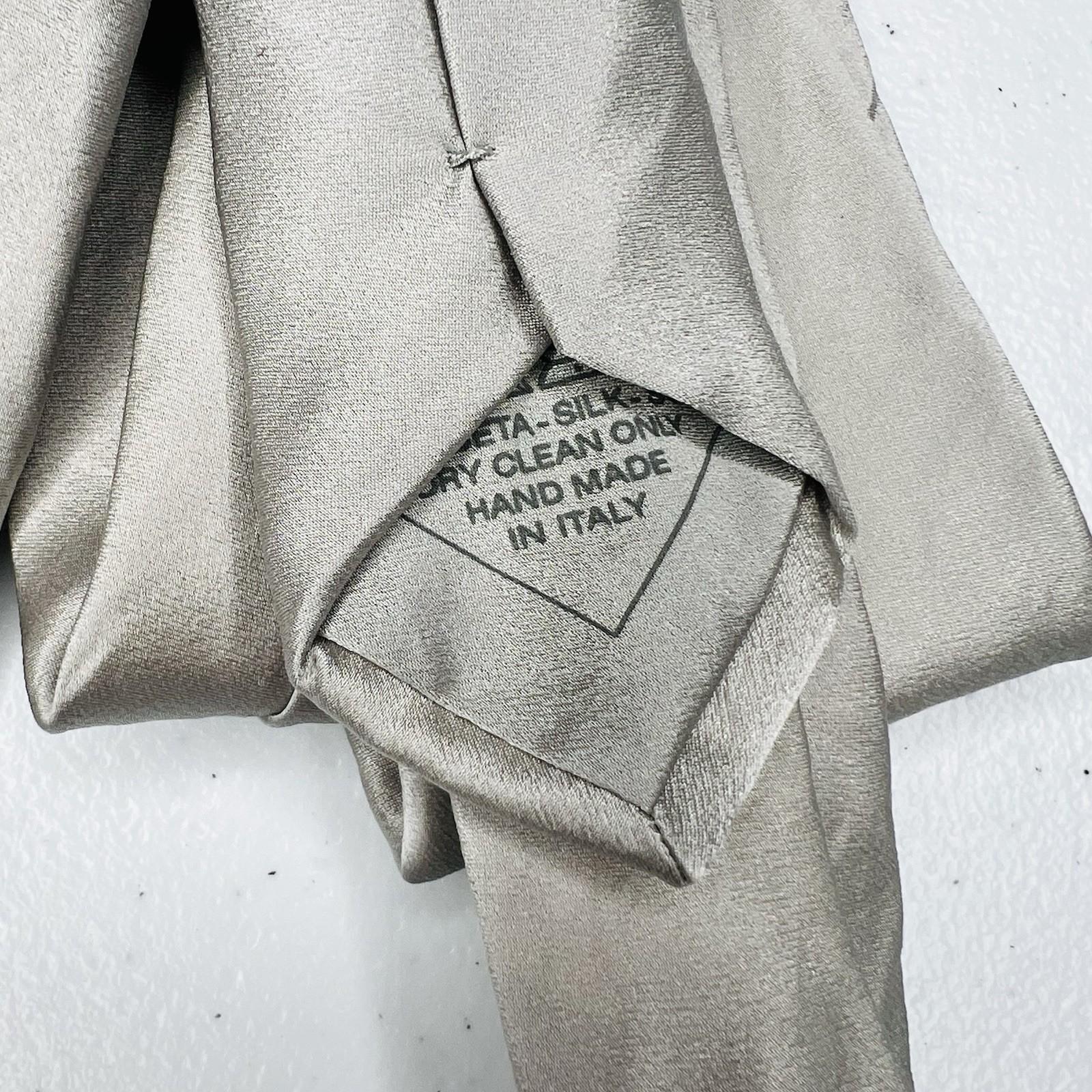 Brioni Men Silk Neck Tie Silver Metallic 58.5 inch Luxury Stylish Made In Italy
