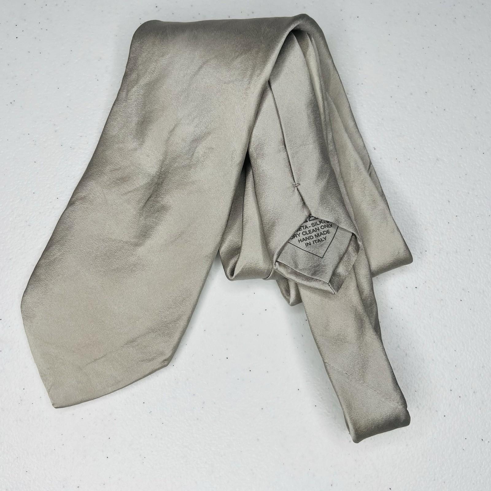 Brioni Men Silk Neck Tie Silver Metallic 58.5 inch Luxury Stylish Made In Italy