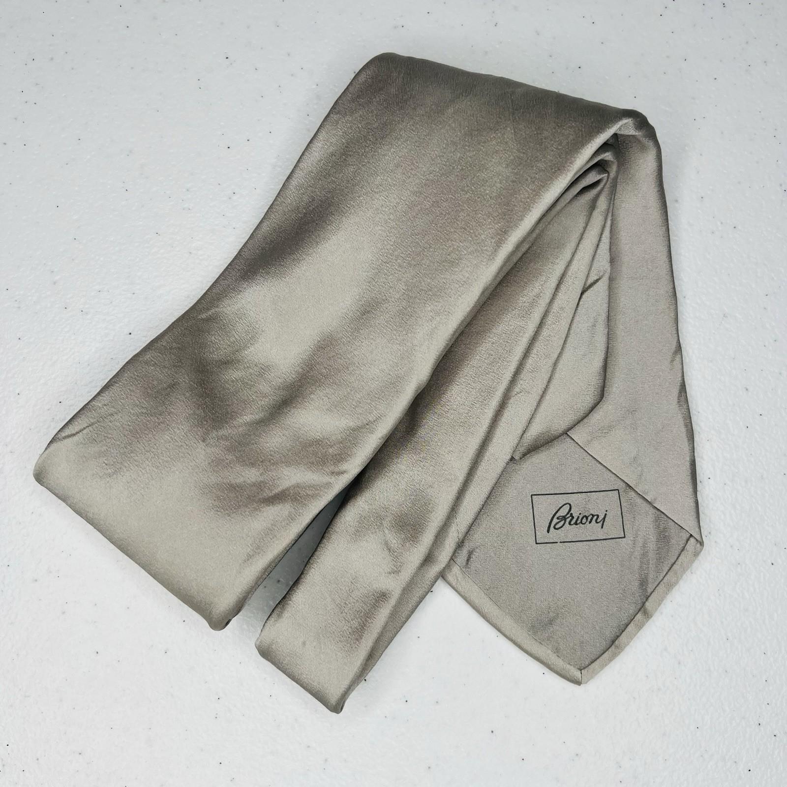 Brioni Men Silk Neck Tie Silver Metallic 58.5 inch Luxury Stylish Made In Italy
