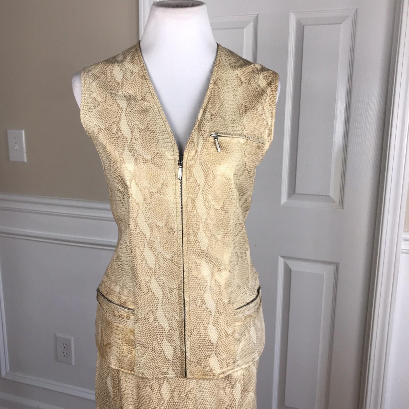 WILSON LEATHER Women 2PC Beige Gold Leather Skirt and Vest Size M