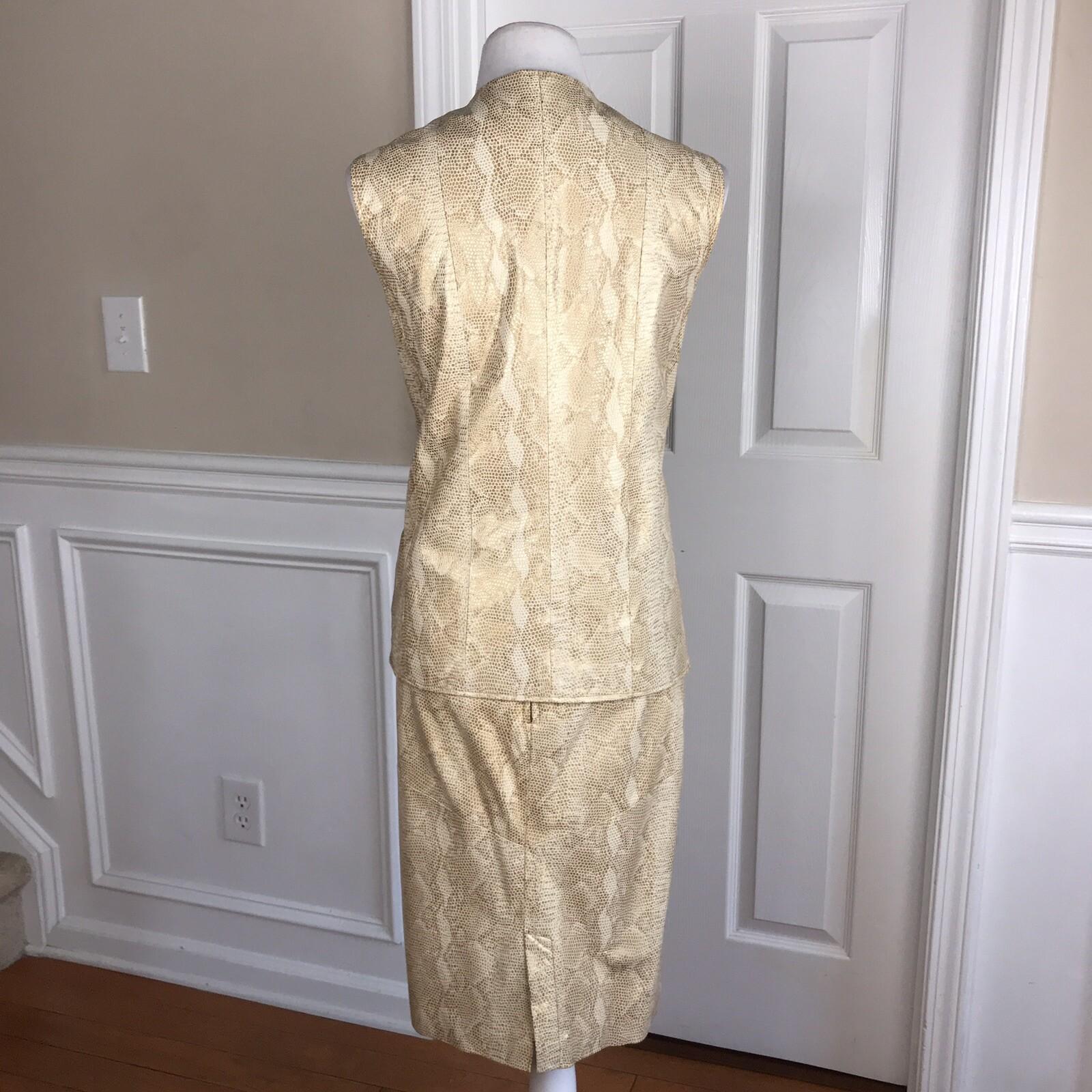WILSON LEATHER Women 2PC Beige Gold Leather Skirt and Vest Size M