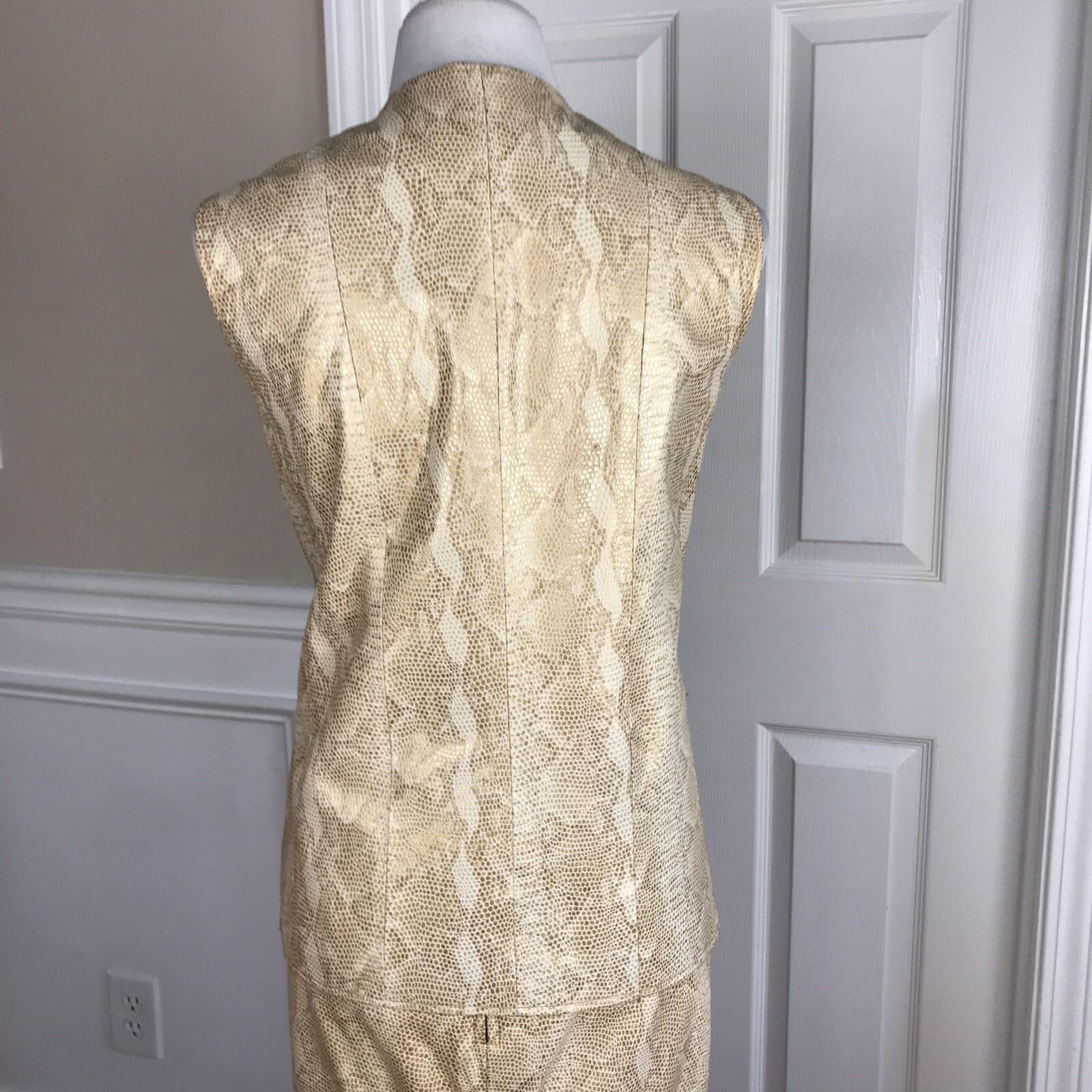 WILSON LEATHER Women 2PC Beige Gold Leather Skirt and Vest Size M