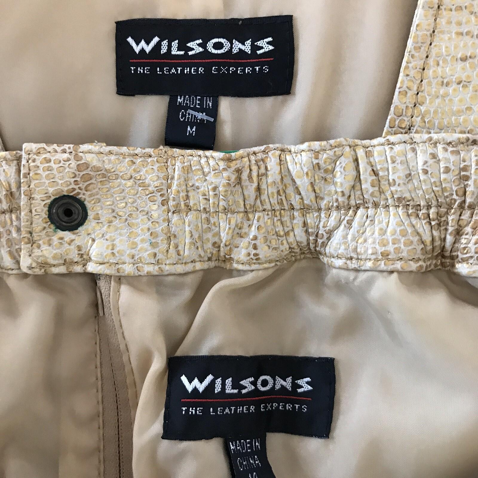 WILSON LEATHER Women 2PC Beige Gold Leather Skirt and Vest Size M