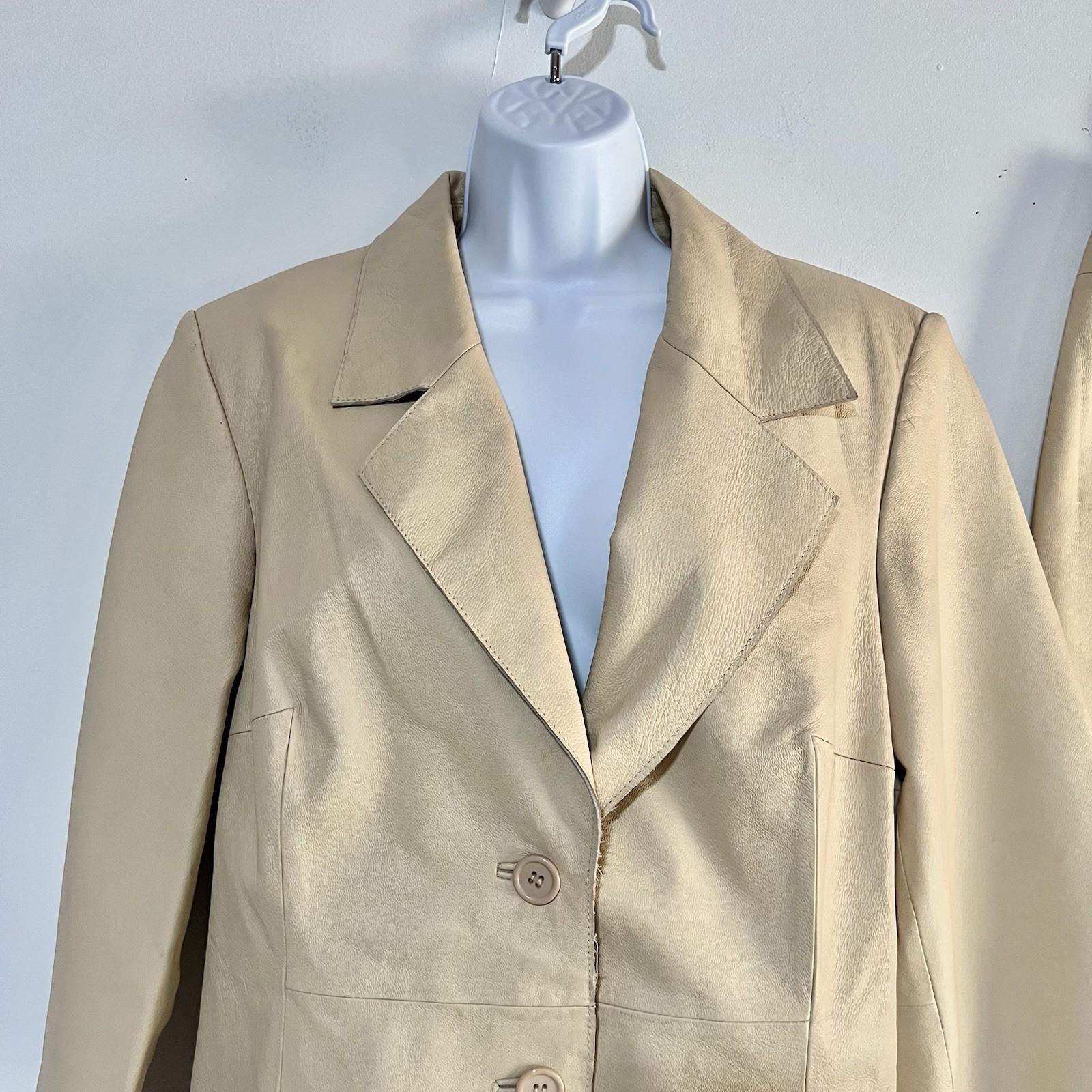 Shape FX Vtg Tan Leather Lined Pant Suit Size 14 Biker Shaping Smoothing Y2K 2PC