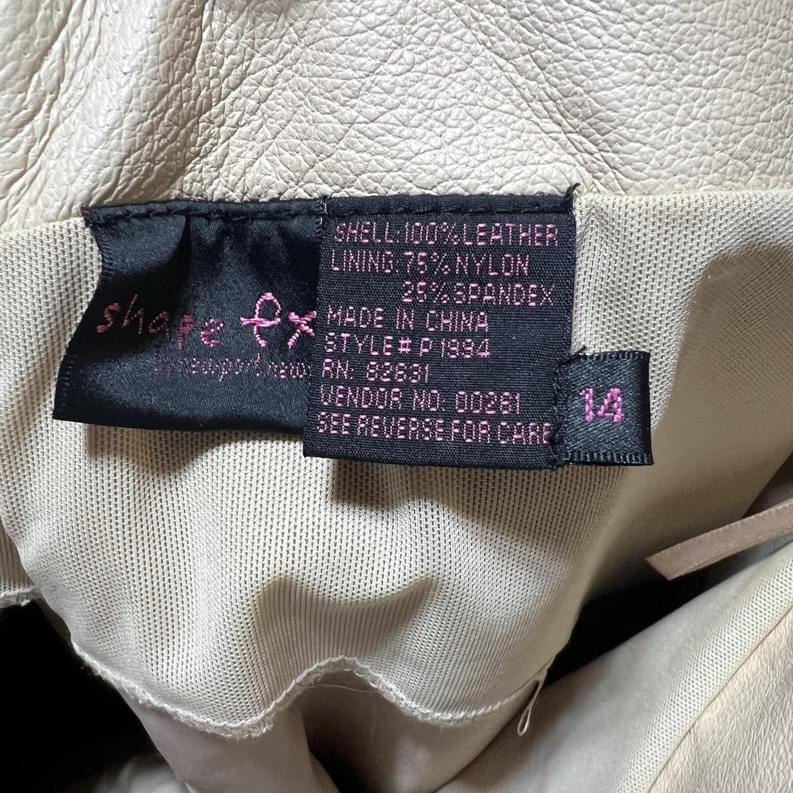 Shape FX Vtg Tan Leather Lined Pant Suit Size 14 Biker Shaping Smoothing Y2K 2PC