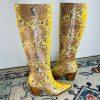 Sam Edelman Lindsey Leather Boots 8.5M Yellow Snakeskin Cowgirl Block Heel Zip