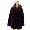 Dennis Basso Women Burgundy Faux Fur Hooded Coat Size S Warm Cozy Comfy
