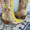 Sam Edelman Lindsey Leather Boots 8.5M Yellow Snakeskin Cowgirl Block Heel Zip