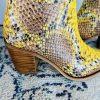 Sam Edelman Lindsey Leather Boots 8.5M Yellow Snakeskin Cowgirl Block Heel Zip