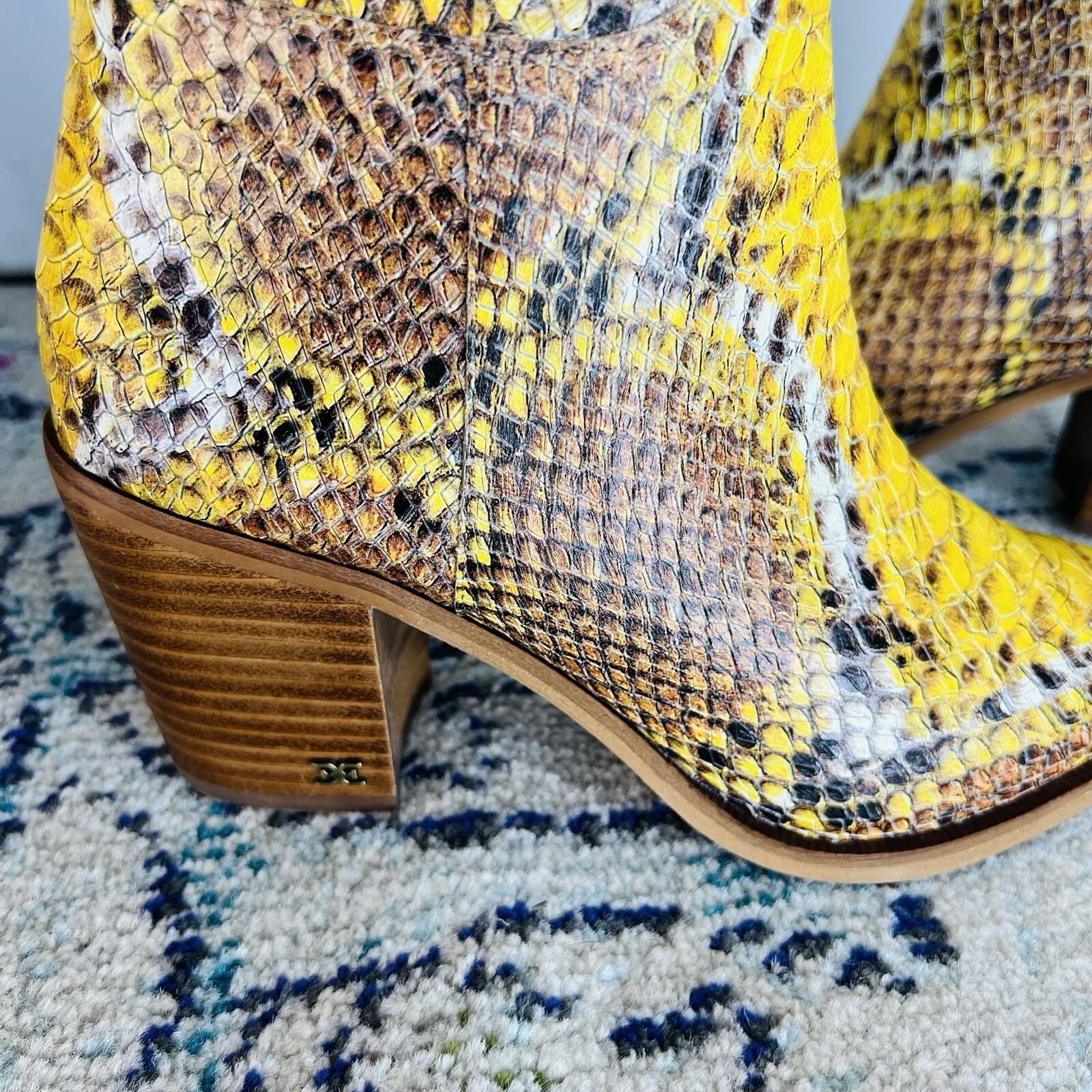 Sam Edelman Lindsey Leather Boots 8.5M Yellow Snakeskin Cowgirl Block Heel Zip