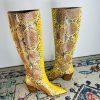 Sam Edelman Lindsey Leather Boots 8.5M Yellow Snakeskin Cowgirl Block Heel Zip