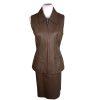 DAVID BENJAMEN Women 2PC Brown Leather Stretch Skirt Size 10 & Vest Size M