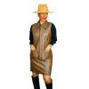 DAVID BENJAMEN Women 2PC Brown Leather Stretch Skirt Size 10 & Vest Size M