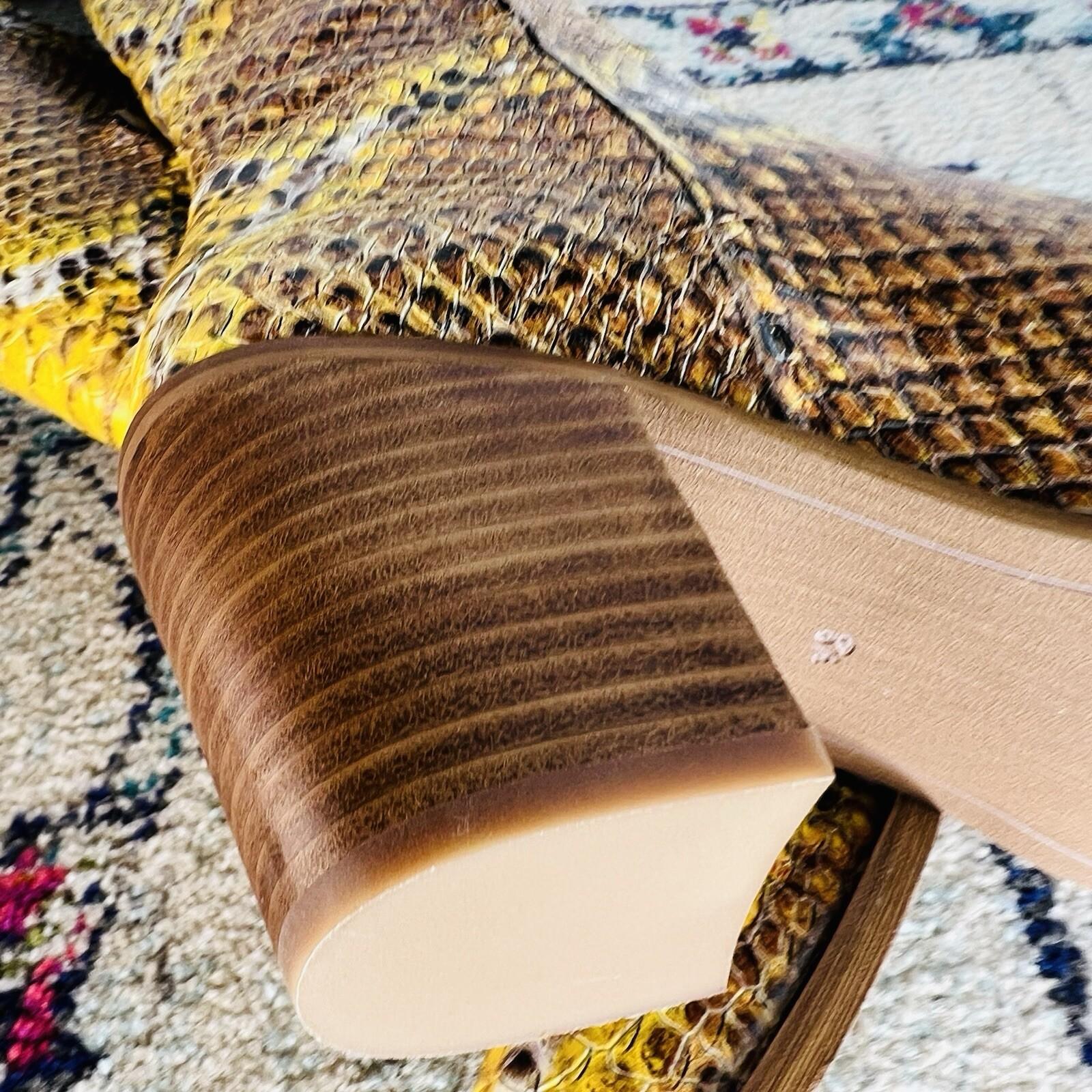 Sam Edelman Lindsey Leather Boots 8.5M Yellow Snakeskin Cowgirl Block Heel Zip