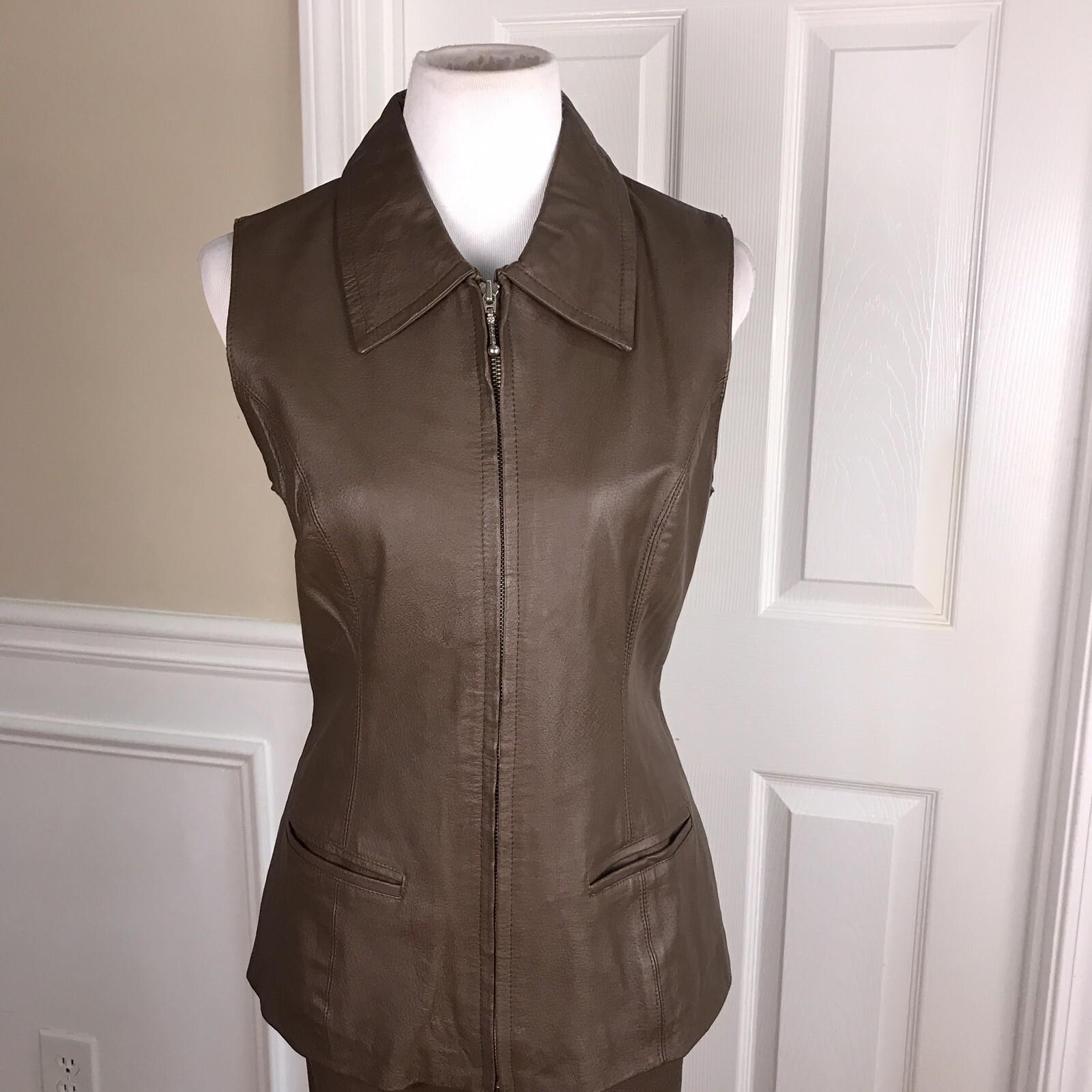 DAVID BENJAMEN Women 2PC Brown Leather Stretch Skirt Size 10 & Vest Size M