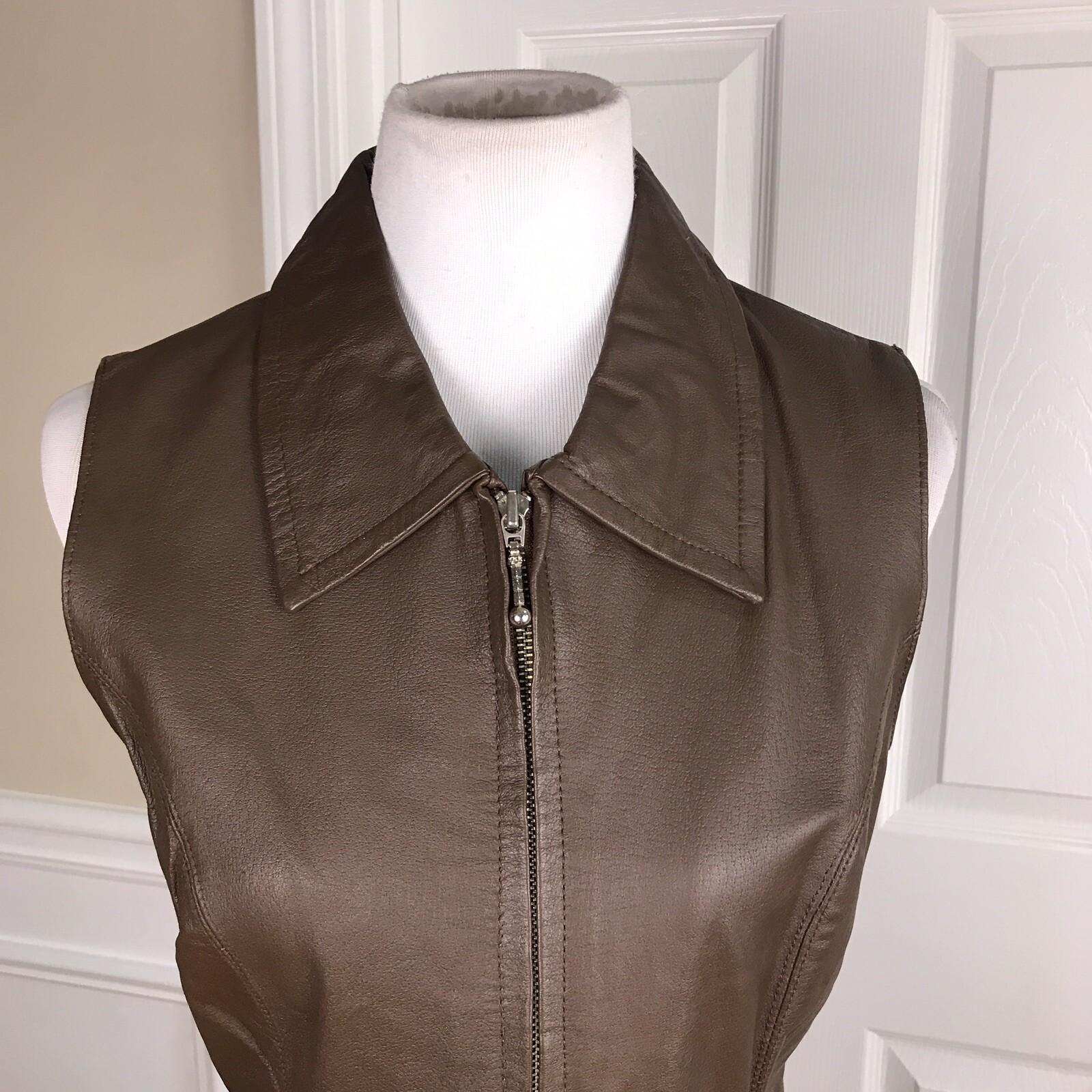 DAVID BENJAMEN Women 2PC Brown Leather Stretch Skirt Size 10 & Vest Size M