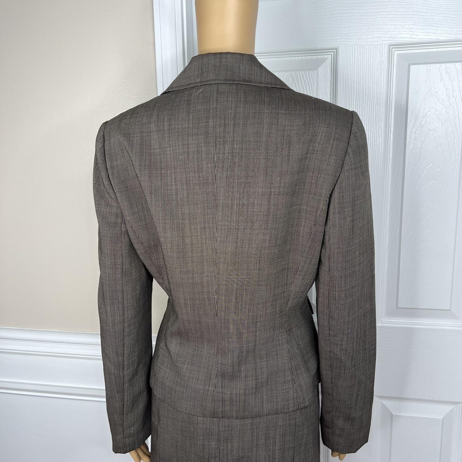 Tahari ASL Polyester Skirt 12 Suit 10 Brown Double Breasted Lined Pleated 2PC