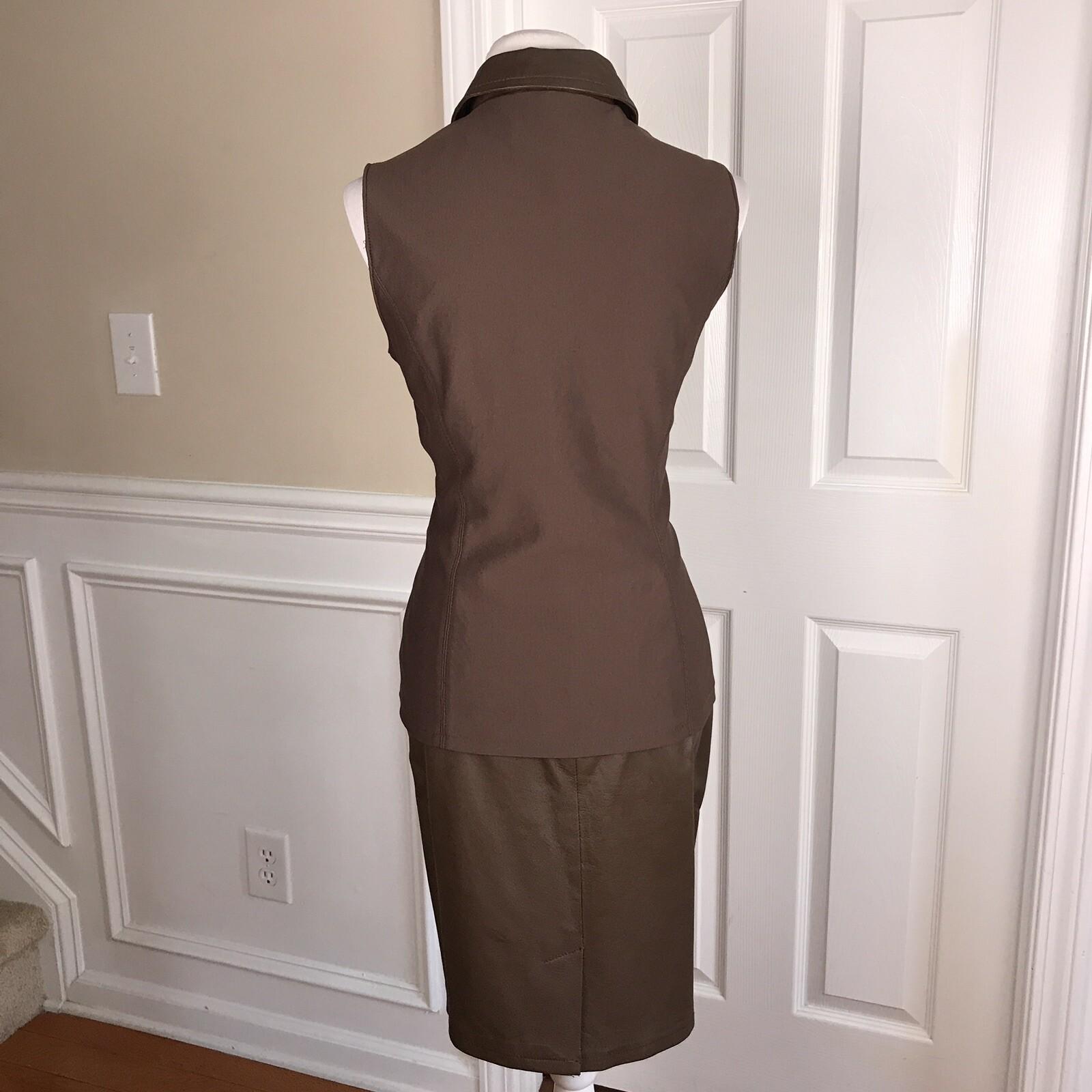 DAVID BENJAMEN Women 2PC Brown Leather Stretch Skirt Size 10 & Vest Size M