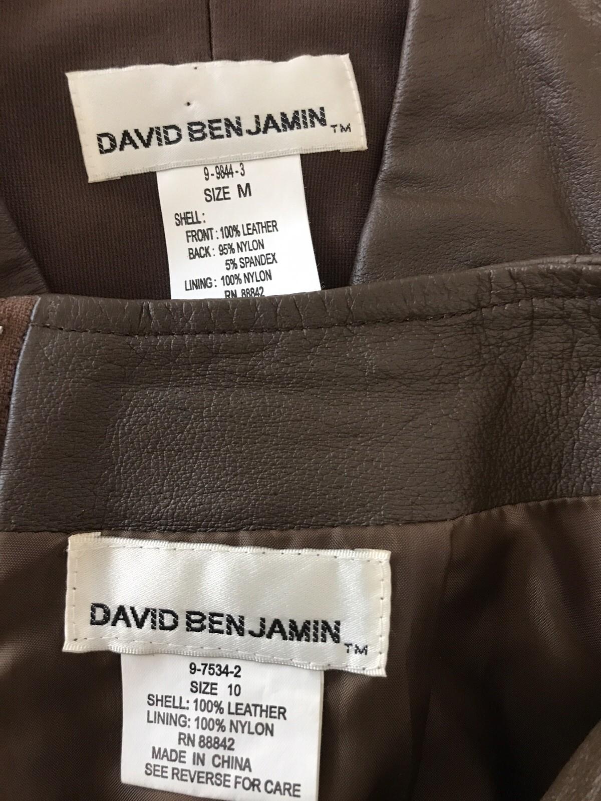 DAVID BENJAMEN Women 2PC Brown Leather Stretch Skirt Size 10 & Vest Size M