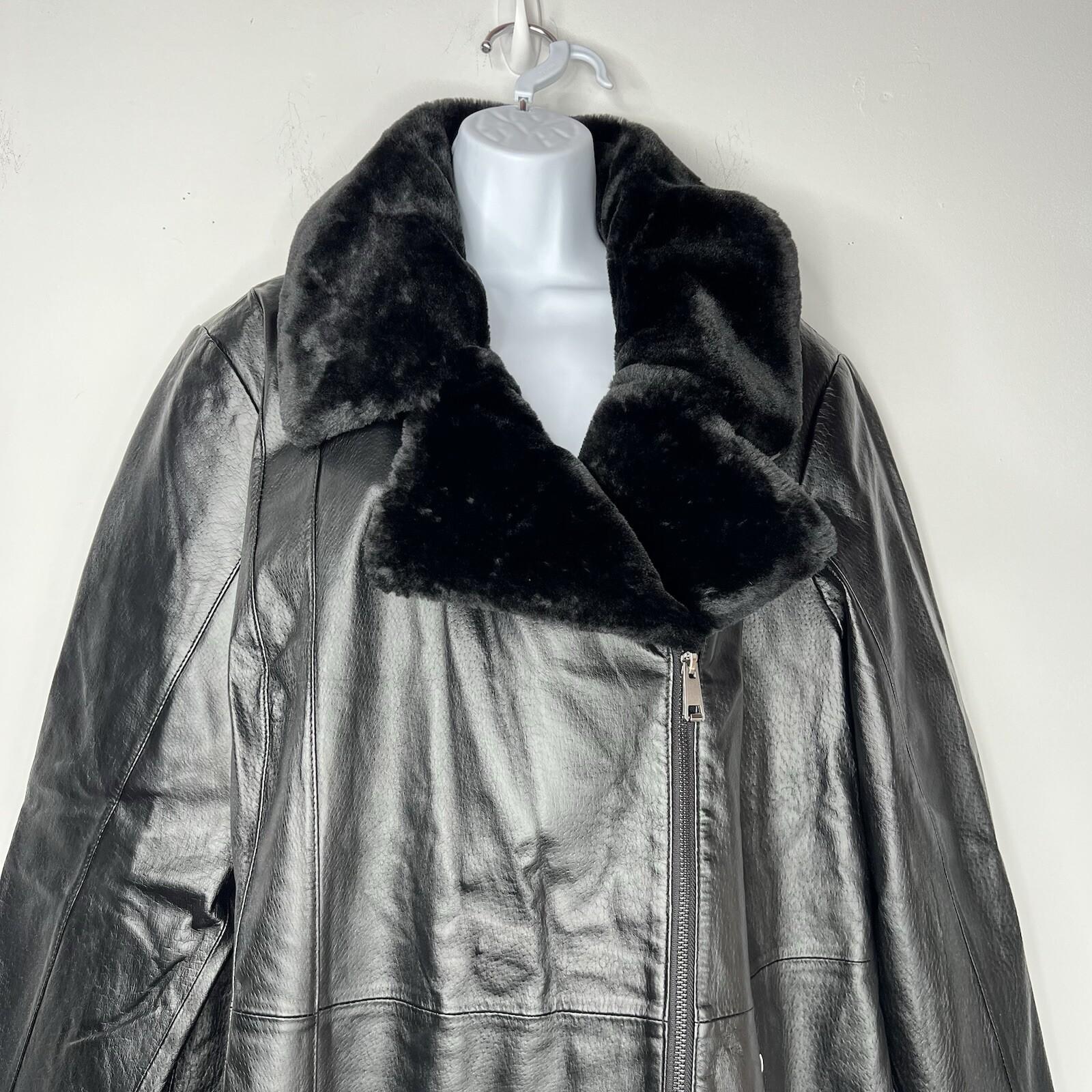 Jessica London Leather Jacket Size 22W 2 in 1 Removable Faux Collar Full Zip
