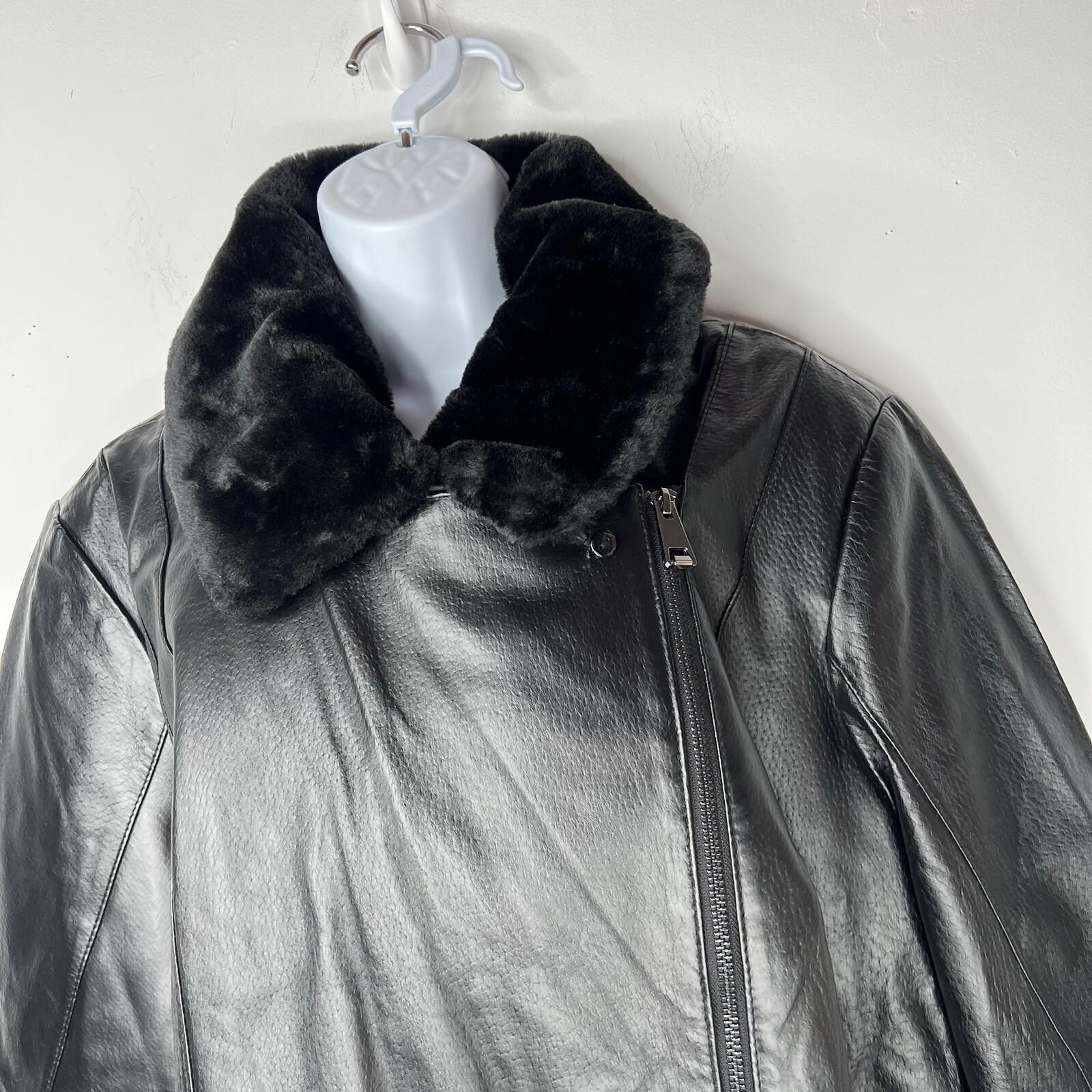Jessica London Leather Jacket Size 22W 2 in 1 Removable Faux Collar Full Zip