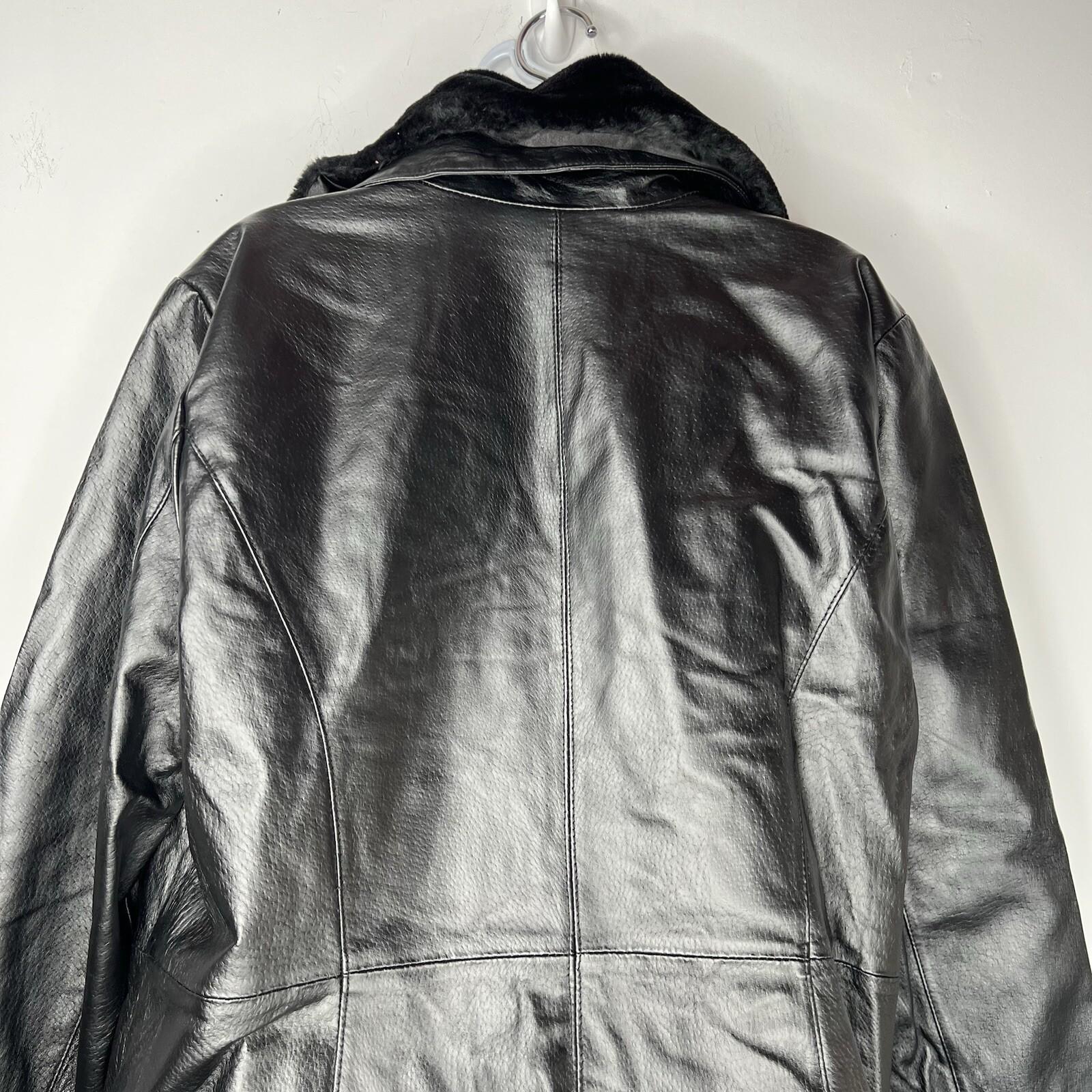 Jessica London Leather Jacket Size 22W 2 in 1 Removable Faux Collar Full Zip