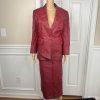 Styleworks Women Leather 2PC Skirt 10 Suit 8 Red Vintage Lined Single Breasted
