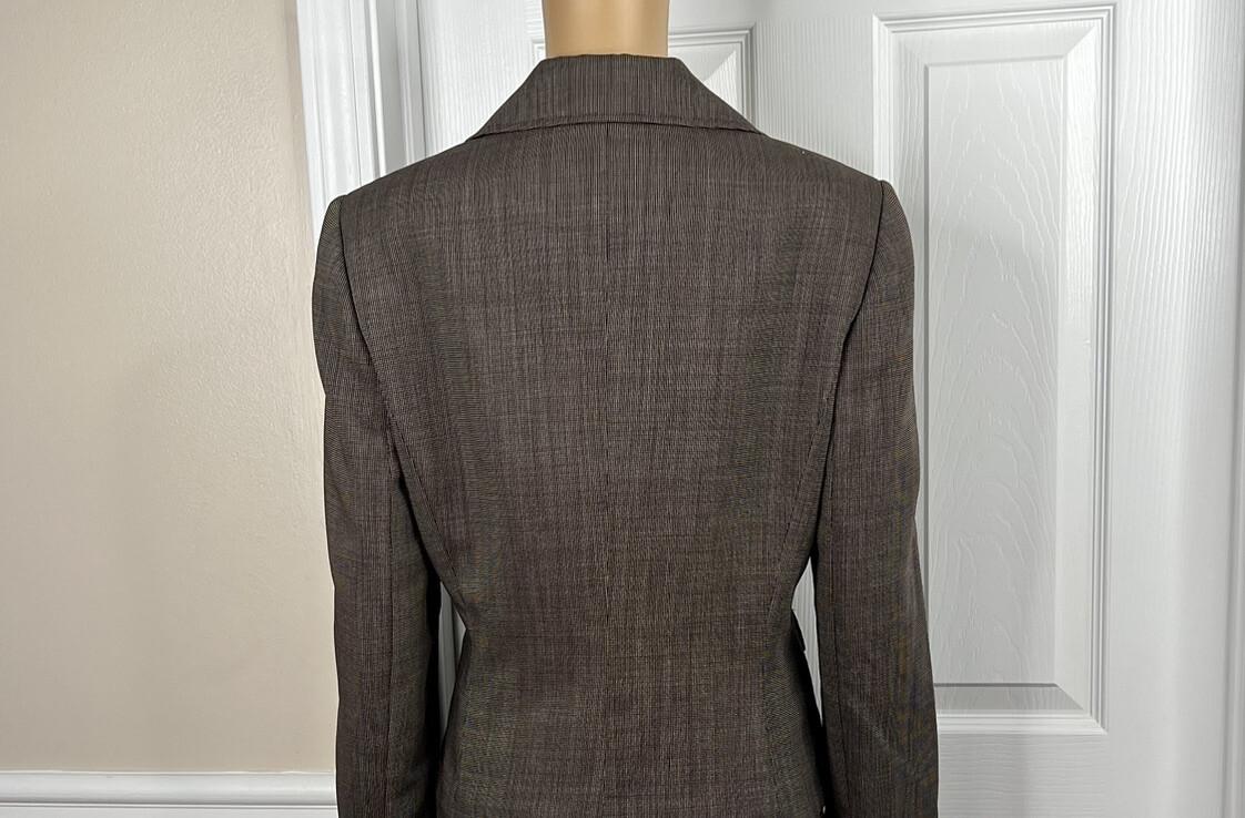 Tahari ASL Polyester Skirt 12 Suit 10 Brown Double Breasted Lined Pleated 2PC