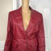 Styleworks Women Leather 2PC Skirt 10 Suit 8 Red Vintage Lined Single Breasted