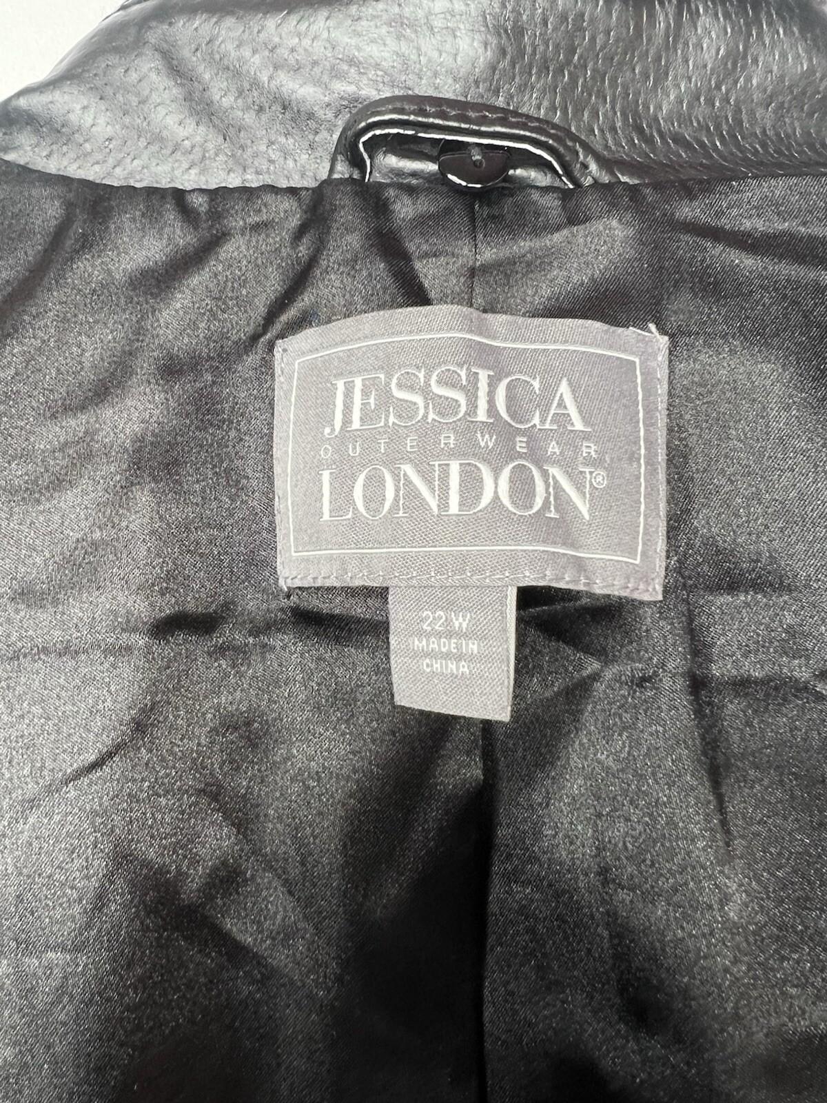 Jessica London Leather Jacket Size 22W 2 in 1 Removable Faux Collar Full Zip