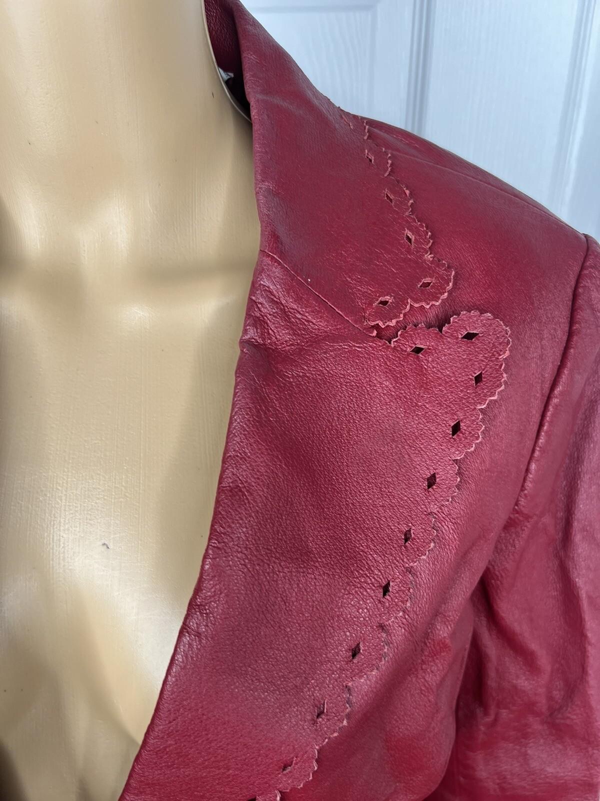 Styleworks Women Leather 2PC Skirt 10 Suit 8 Red Vintage Lined Single Breasted