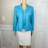 Le Suit Linen Rayon Skirt Suit Top Size 4P Blue White Open Front Lined 3PC New