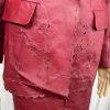 Styleworks Women Leather 2PC Skirt 10 Suit 8 Red Vintage Lined Single Breasted